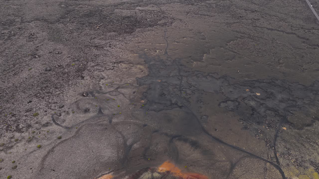 Vast Volcanic Landscape With Lava Fields At Timanfaya National Park In Lanzarote, Spain. aerial tilt-up shot