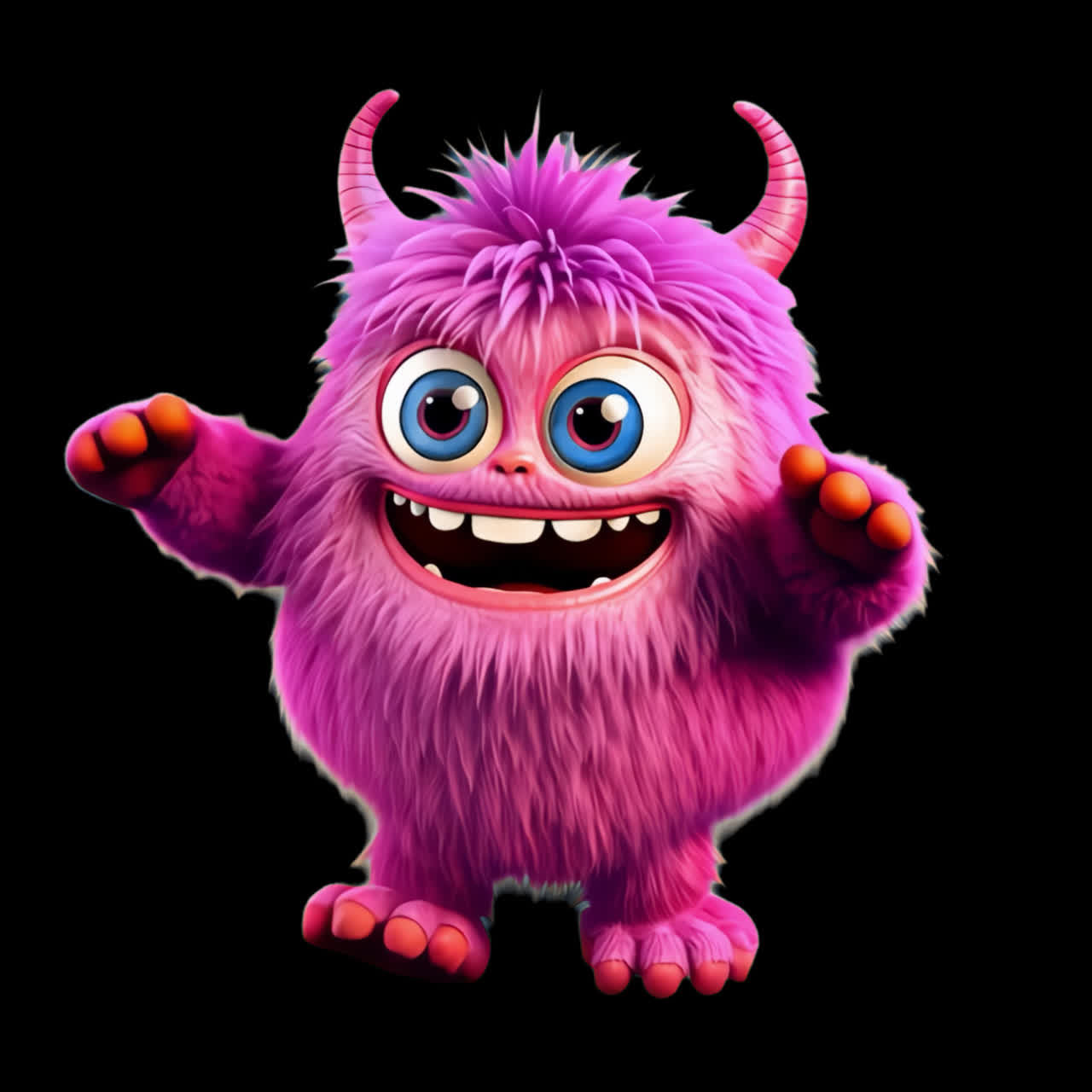 Cute pink furry monster character animation isolated asset, transparent 4K video, alpha channel
