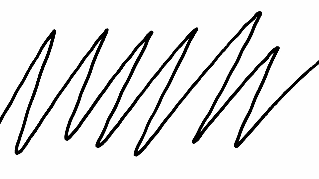 Linea a zigzag nera disegnata a mano che si muove su uno schermo bianco.