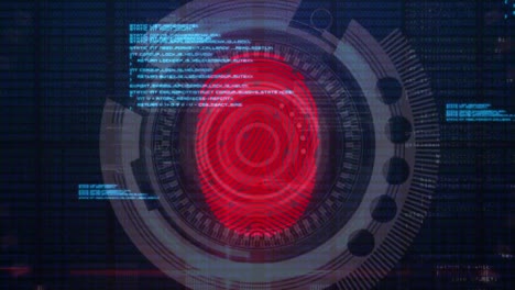 escáner de huellas dactilares y procesamiento de datos contra un fondo azul