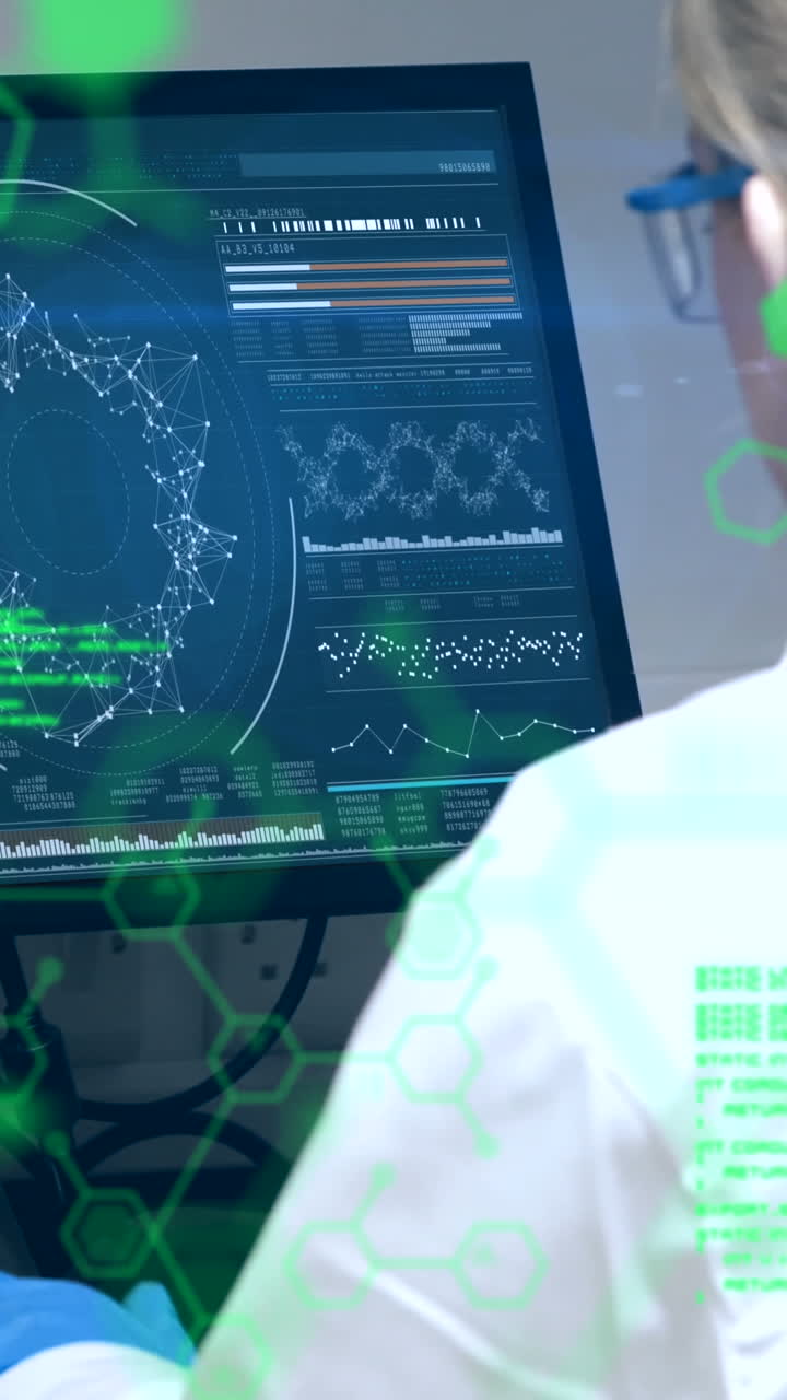 animación del procesamiento de datos científicos sobre una científica utilizando una computadora