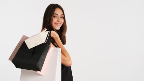 caucasian cheerful woman posing in front of camera.