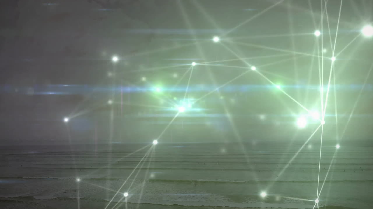 빛나는 연결 네트워크: 바다의 파도 위의 애니메이션