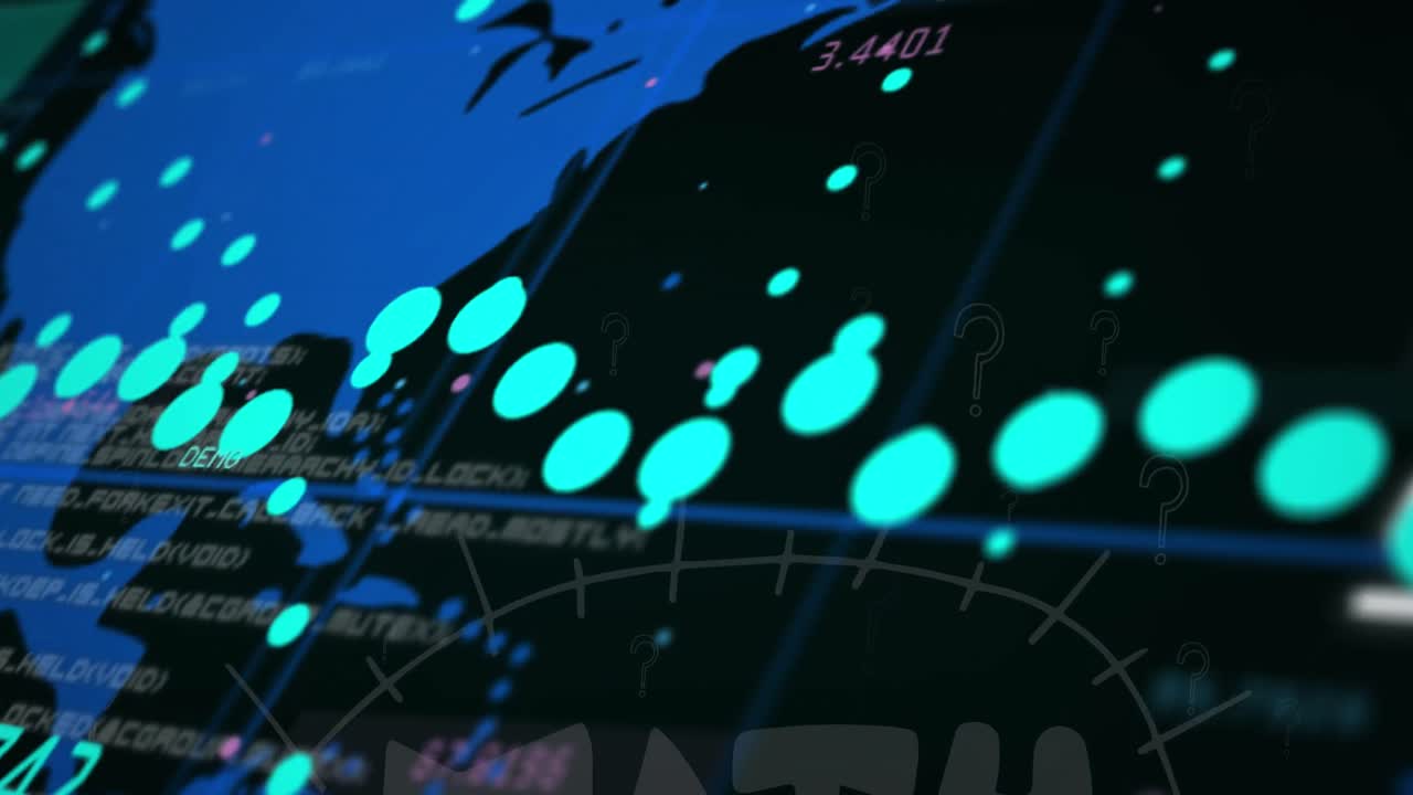 데이터 처리에 대한 세계 지도의 애니메이션과 검은 바탕에 수학 텍스트