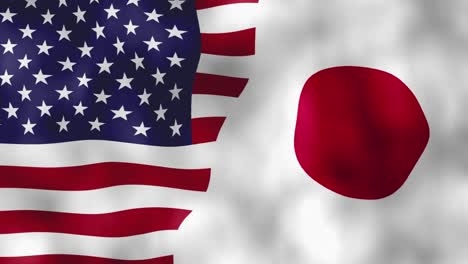 american and japanese flags waving in wind