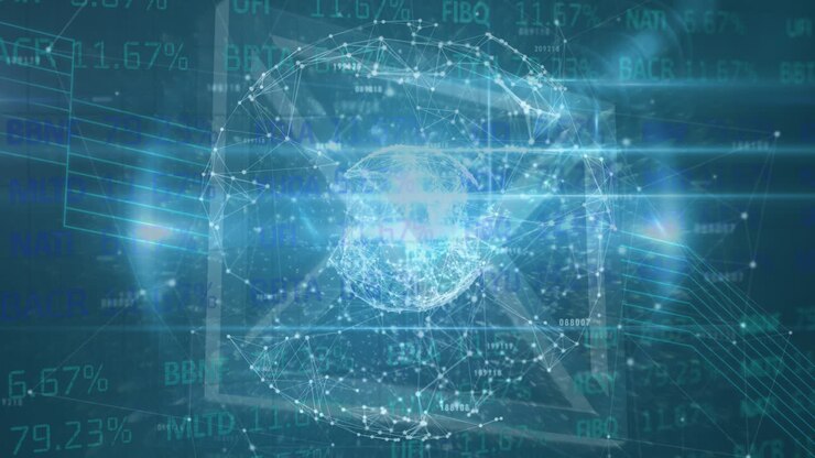 Animation of data processing on blue background
