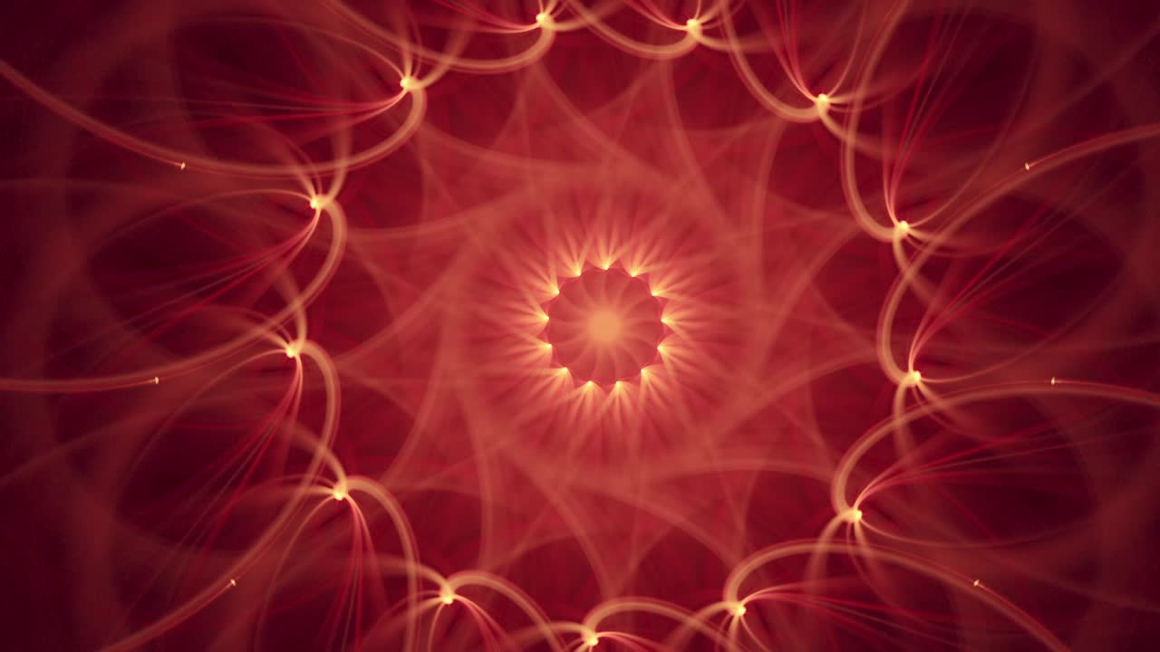 un mandala sagrado sin fisuras en color rojo turquesa, un intrincado diseño energético de geometría giratoria en movimiento, un profundo despertar visual espiritual de la mente
