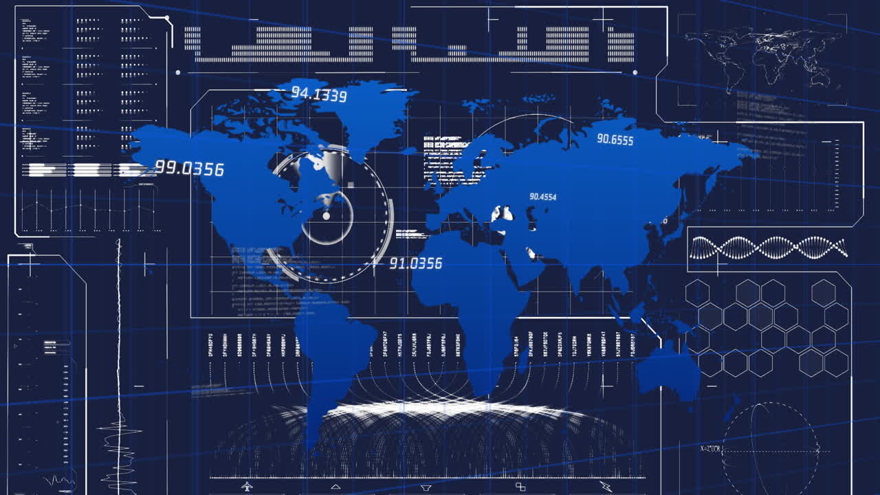 Animation of financial data processing over world map