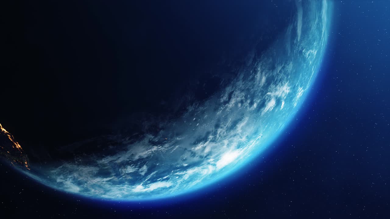 Sun above planet earth view from space earth orbit 4k loop animation sunrise over the earth space