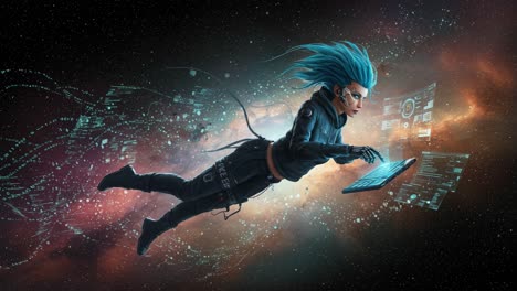 cyberpunk woman in space