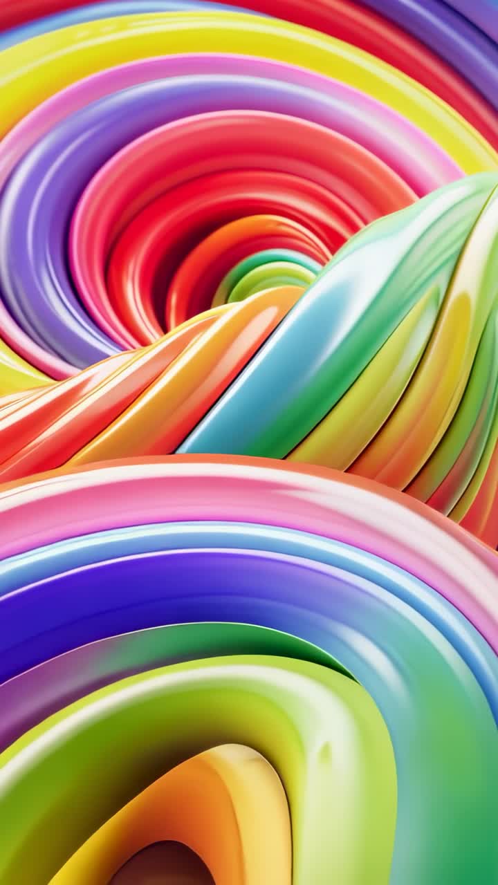 Vertical video: Starting rainbow tubes undulating into glowing vortex in tunnel revealing depth