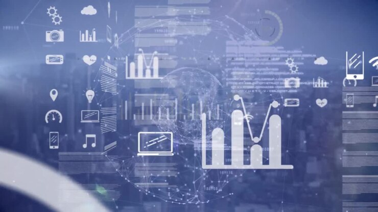 Animation of data processing in blue background