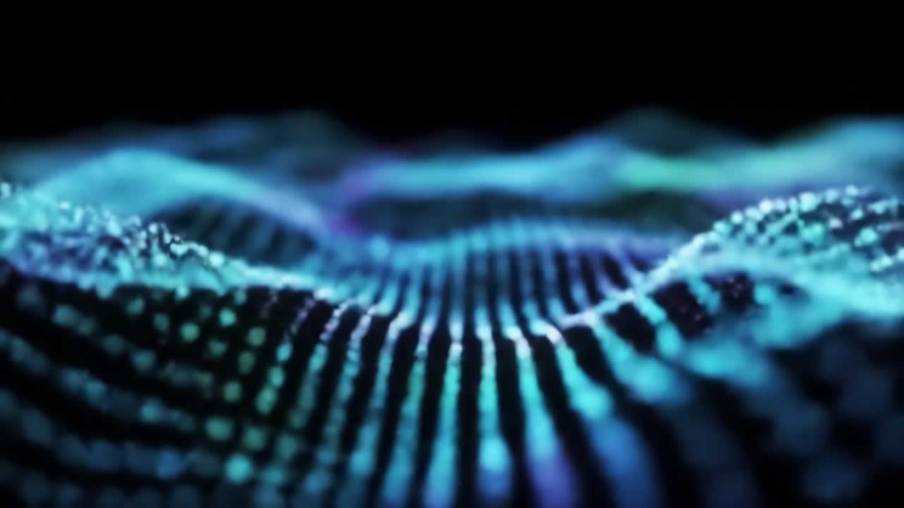 A Stunning Visualization of Dynamic Waves and Vibrant Patterns in Digital Space, Capturing the Ethereal Beauty of Light and Motion in a Dark Environment