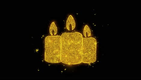 three gold glitter candles