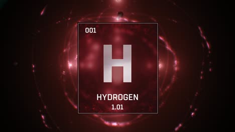 hydrogen as element 1 of the periodic table 3d animation on red background