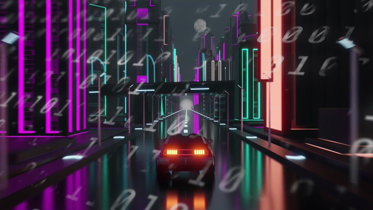 자동차 운전에 대한 바이너리 코딩을 가진 디지털 인터페이스의 애니메이션