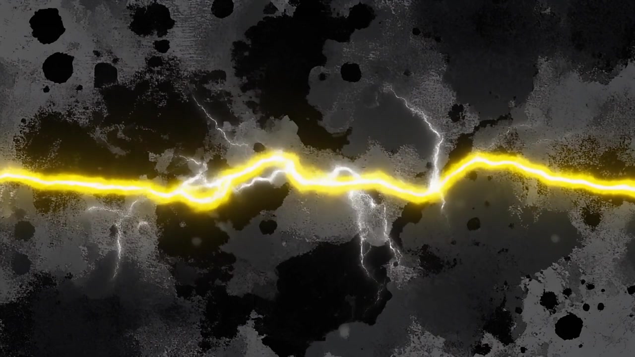 Fulmine giallo animato che colpisce su sfondo grunge scuro