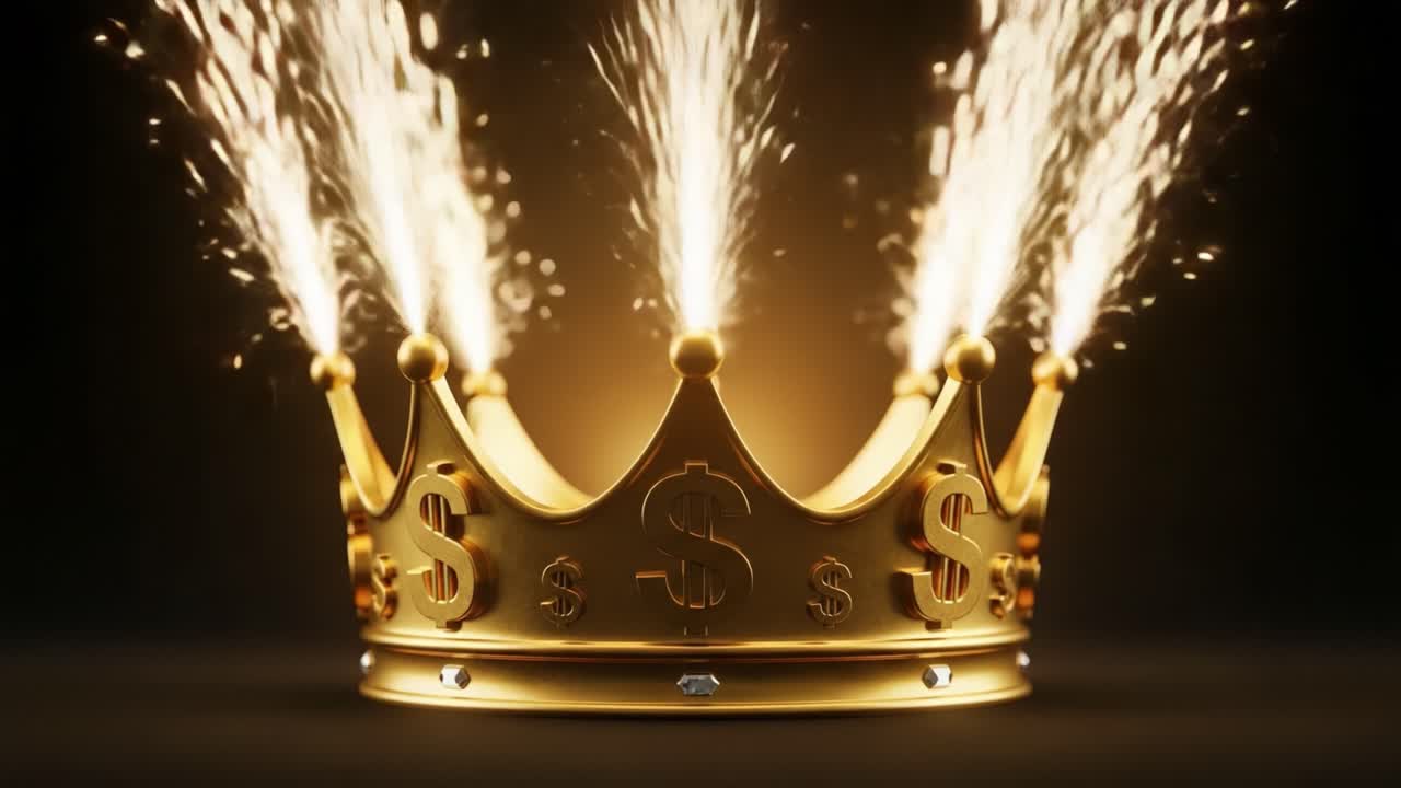 Golden Crown Surrounded by Explosive Sparks Symbolizing Wealth and Success, Displaying Elegance and Luxury in a Captivating and Eye-catching Design