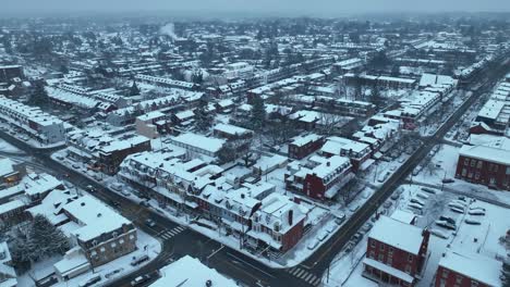 Traffic-on-slushy-and-frost-road-of-american-town