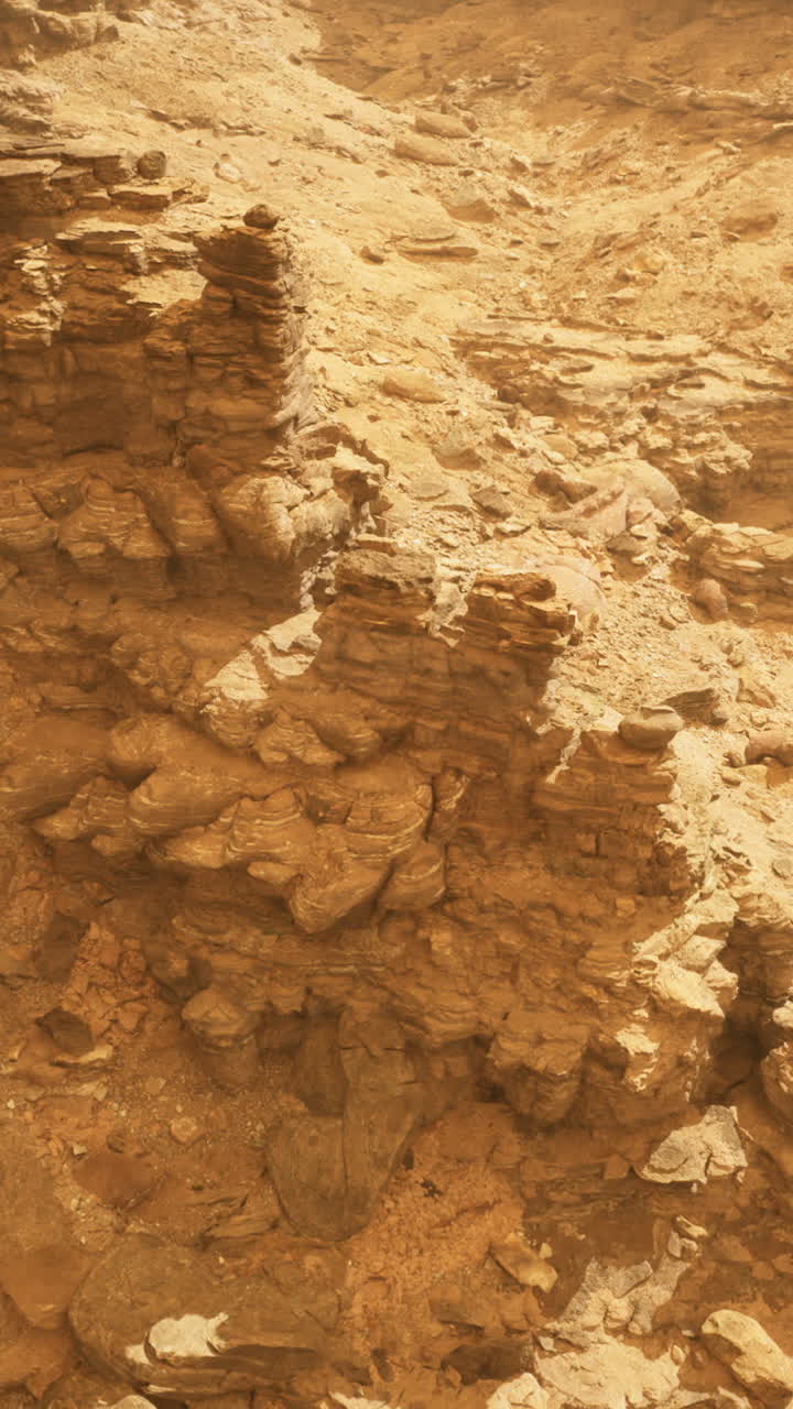 Exploring the rugged terrain of a desert canyon during daylight hours