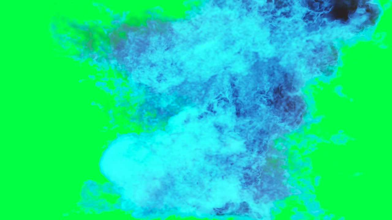 Abstract Blue Smoke Explosion on Green Screen