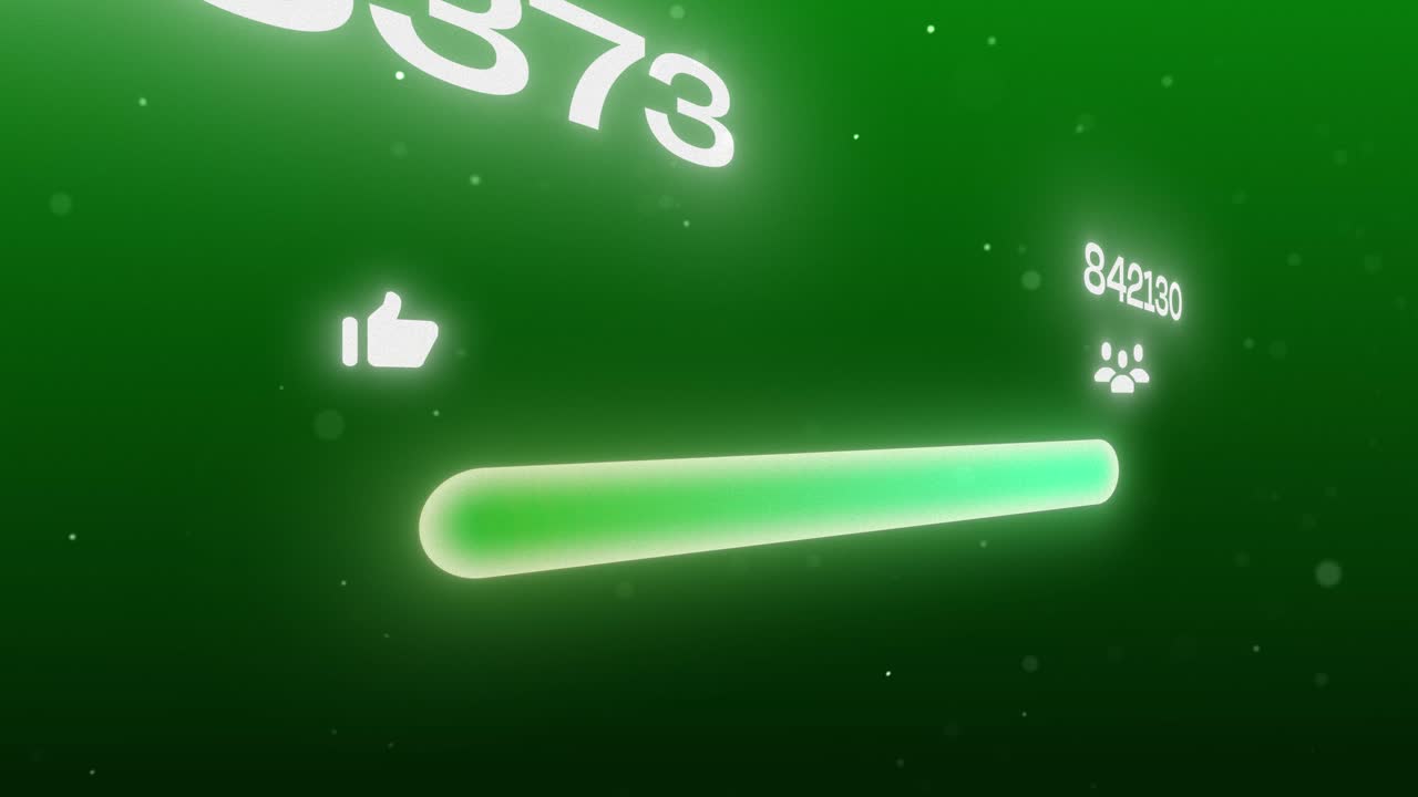 팔로워 및 구독자 증가를 상징하는 좋아요 및 구독 아이콘과 떠다니는 입자가 있는 애니메이션