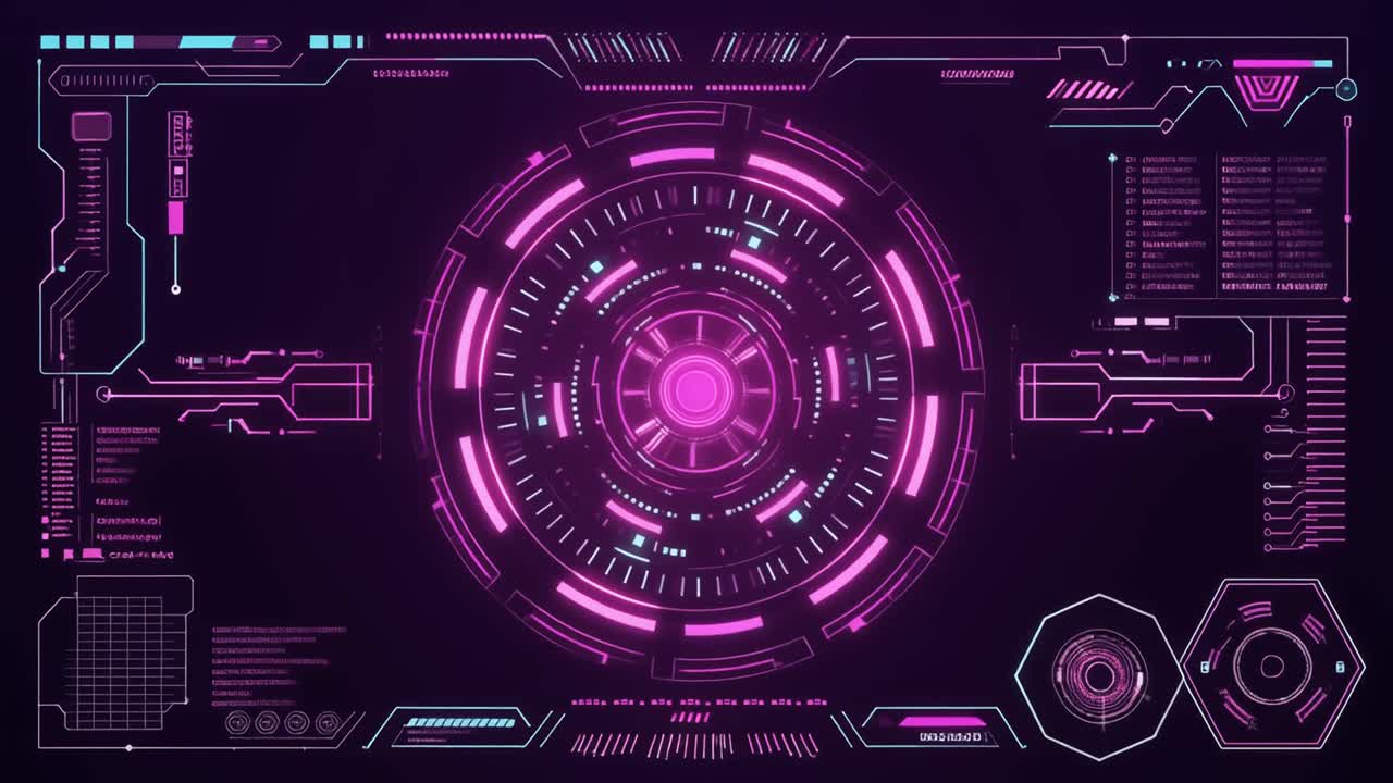 Futuristic Digital HUD Interface with Glowing Pink and Blue Elements