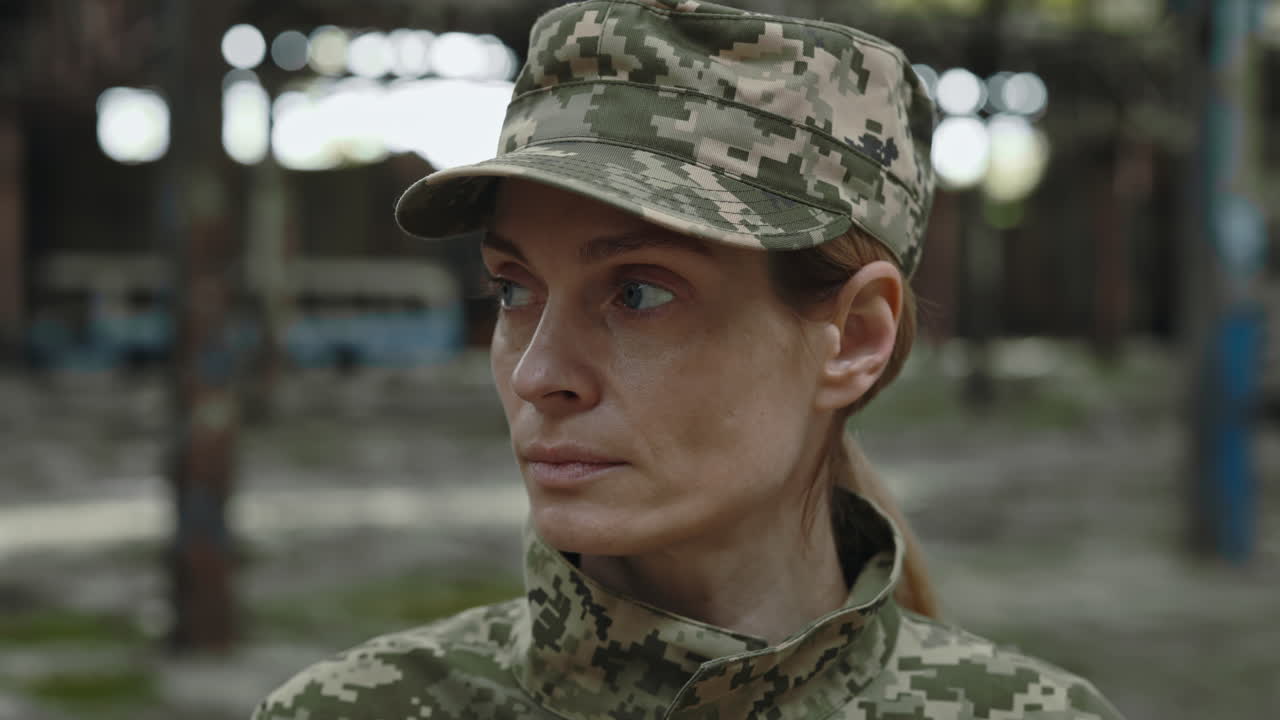 Military Woman in Abandoned Building