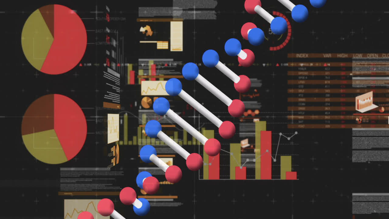 animación de la cadena de adn sobre las estadísticas