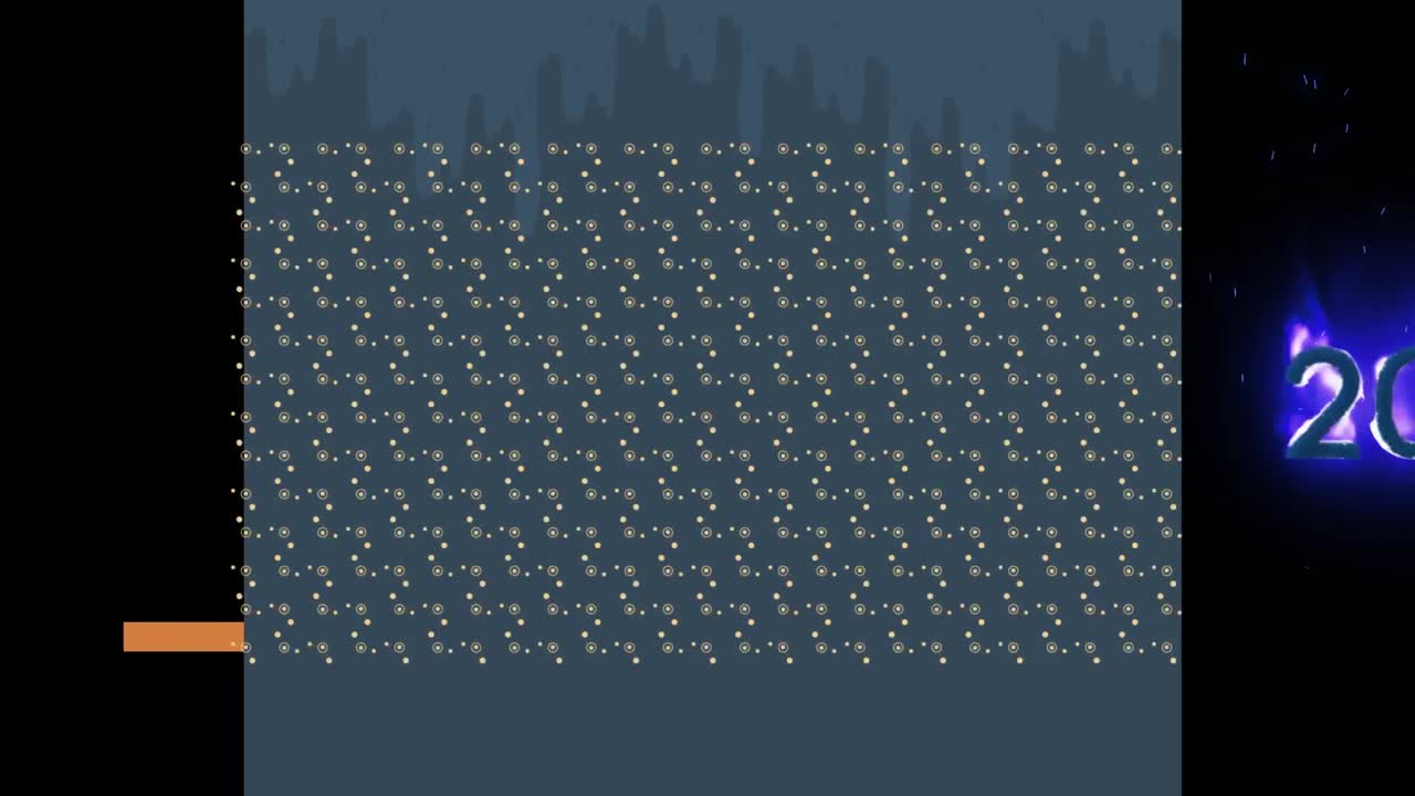 Animation of moving dots over grey rectangle and 20 on black background
