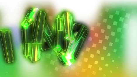 Animation-of-green-diamonds-moving-over-green-and-yellow-background