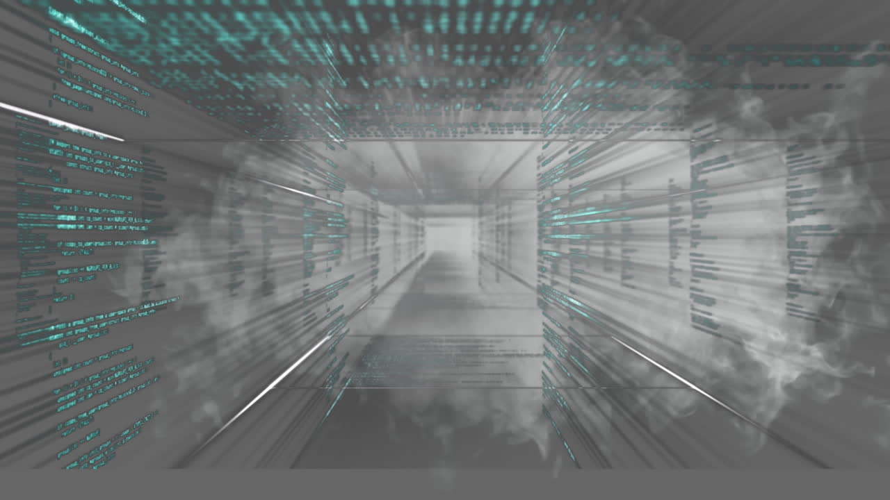 회색 배경과 연기에 대한 데이터 처리를 가진 터널의 애니메이션