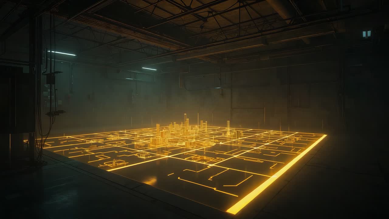 Futuristic City Grid in Industrial Space
