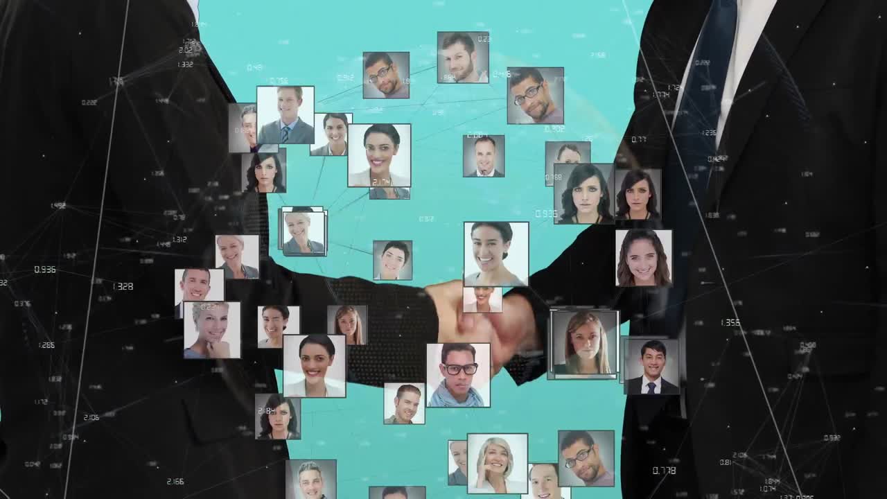 глобус бизнес-профиля иконки над средним разделом бизнесмена и бизнесмен, пожимающих руки