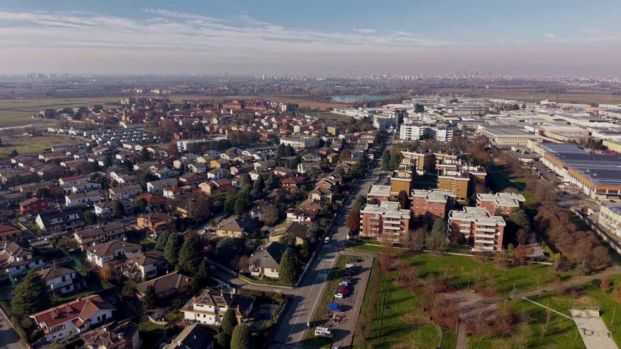Sesto Ulteriano Residential Area, Private Homes Drone View. Italy, Lombardy