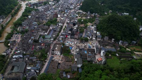 xingping ancient town buildings and li jiang river, yangshuo county