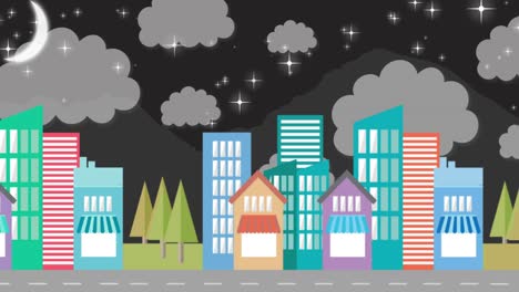 animation of cityscape moving against night sky in background