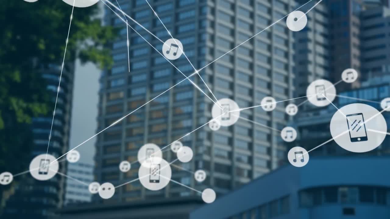 도시 풍경에 대한 연결 네트워크의 애니메이션