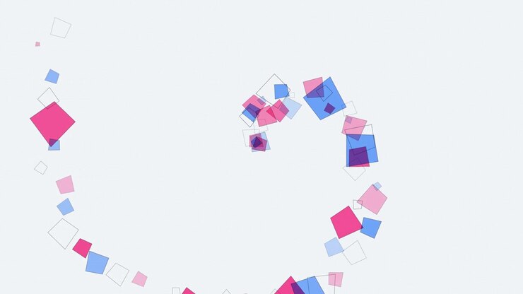 Abstract Animation of Floating Pink and Blue Squares in a Spiral Pattern