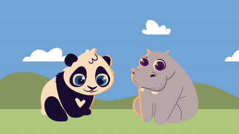 panda y hipopótamo personajes de animación
