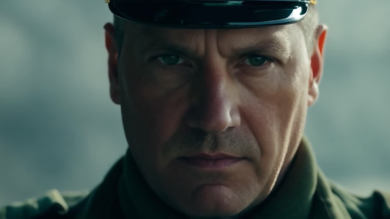 유니폼을 입은 심각한 외모의 군 장교