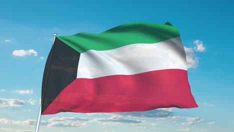 flag of kuwait with fabric structure against a cloudy sky (loopable)