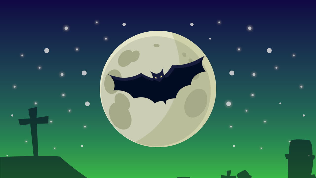 Scena notturna spettrale con pipistrello e luna