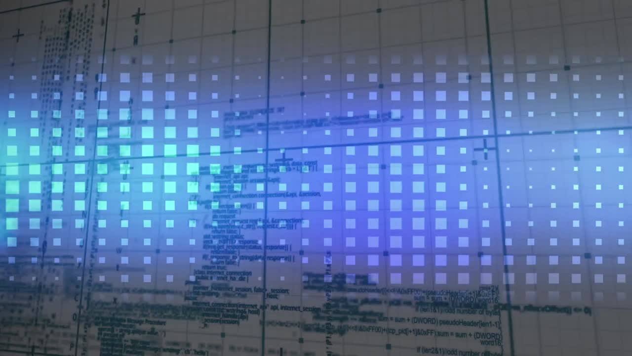 animación del procesamiento de datos sobre un fondo azul