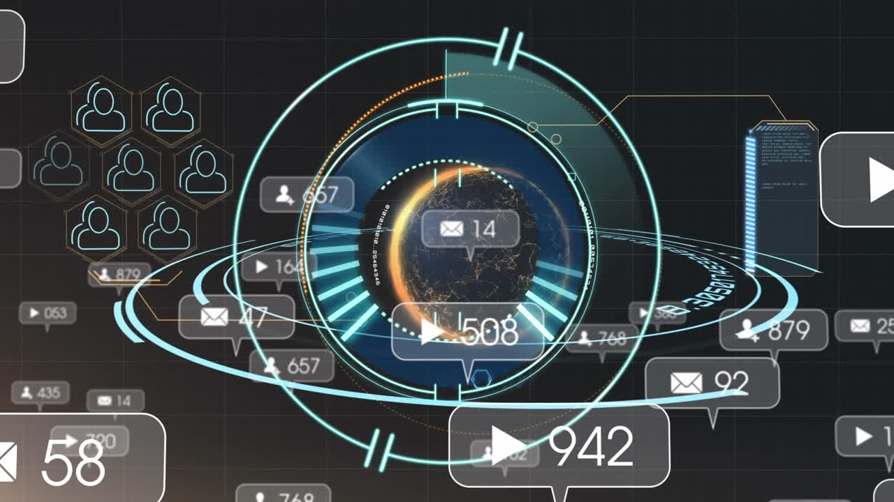 미디어 아이콘의 애니메이션과 전 세계를 스캔하는 범위