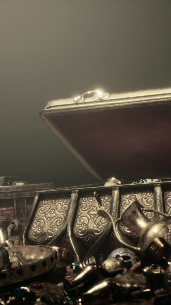 금과 보석으로 가득 찬 보물 상자