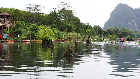 kayakers navigate a serene canal in krabi