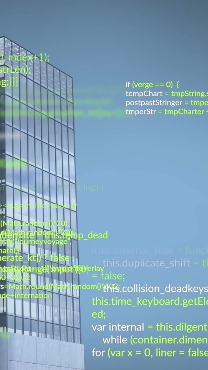 Animation of data processing over modern office buildings