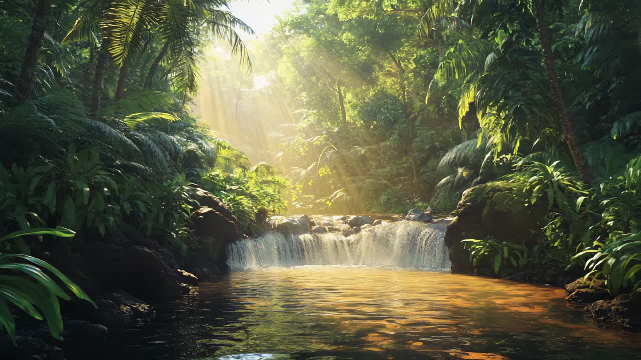 Tropical Waterfall in Lush Jungle