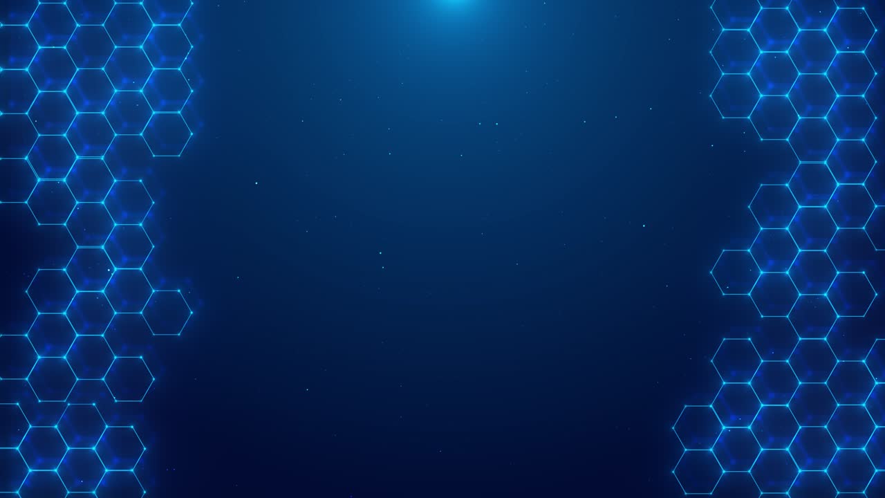 Glowing hexagonal plexus pattern sleek tech frame on deep blue space ...